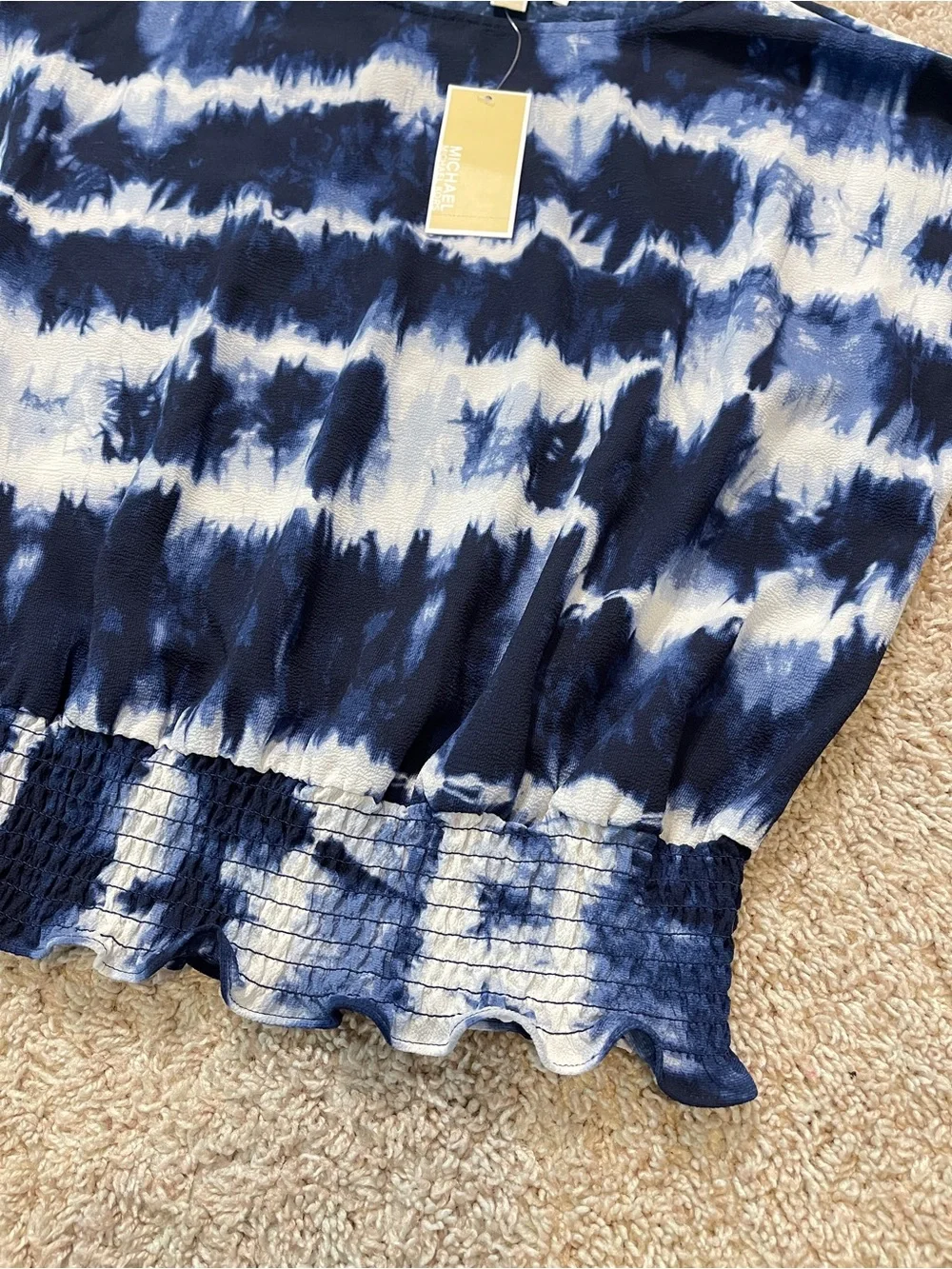 NWT Michael Kors true navy Short Sleeves Tie Dye Blouse Size M